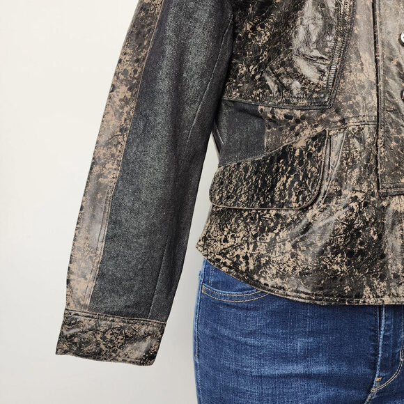 H&D Brown Leather Denim Motto Jacket Size M - Picture 4 of 10